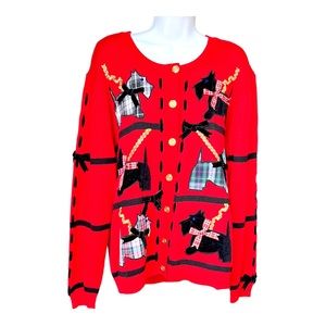 SUSAN BRISTAL Vintage 1992 Scottie  Dog cardigan Size Large